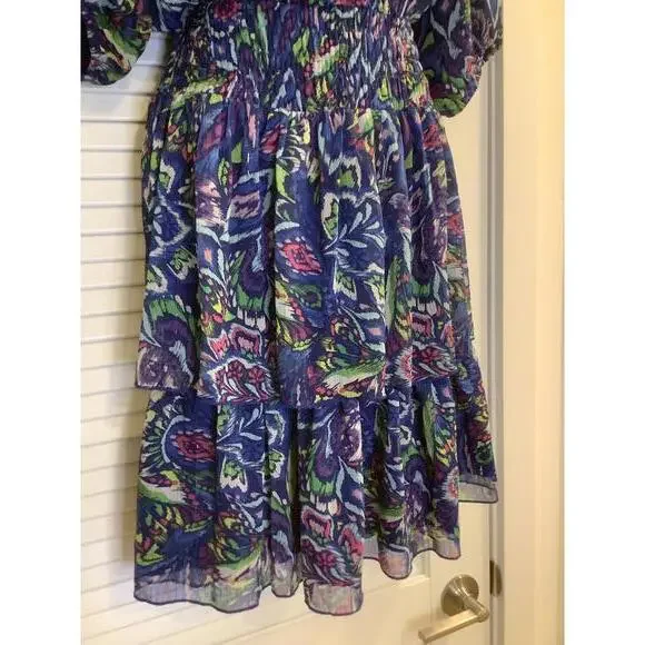 Yakira Bella Tiered Print Dress XL Multicolor Blue Print Flowy Boho - Picture 3 of 4